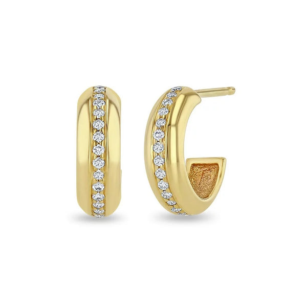 Pave Diamond Line Chubby Huggie Hoops - 1